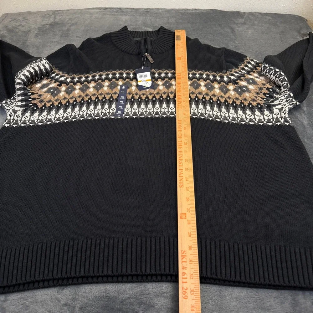 IZOD Fair Isle Quarter Zip Sweater Mens 4XB Big Black Cotton Blend Knit NWT